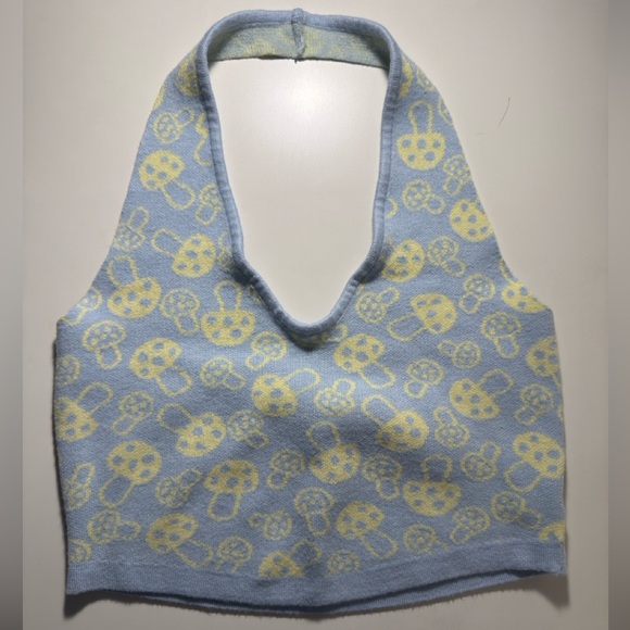 Motel Rocks - Blue and Yellow Mushroom Halter Top - Picture 1 of 6